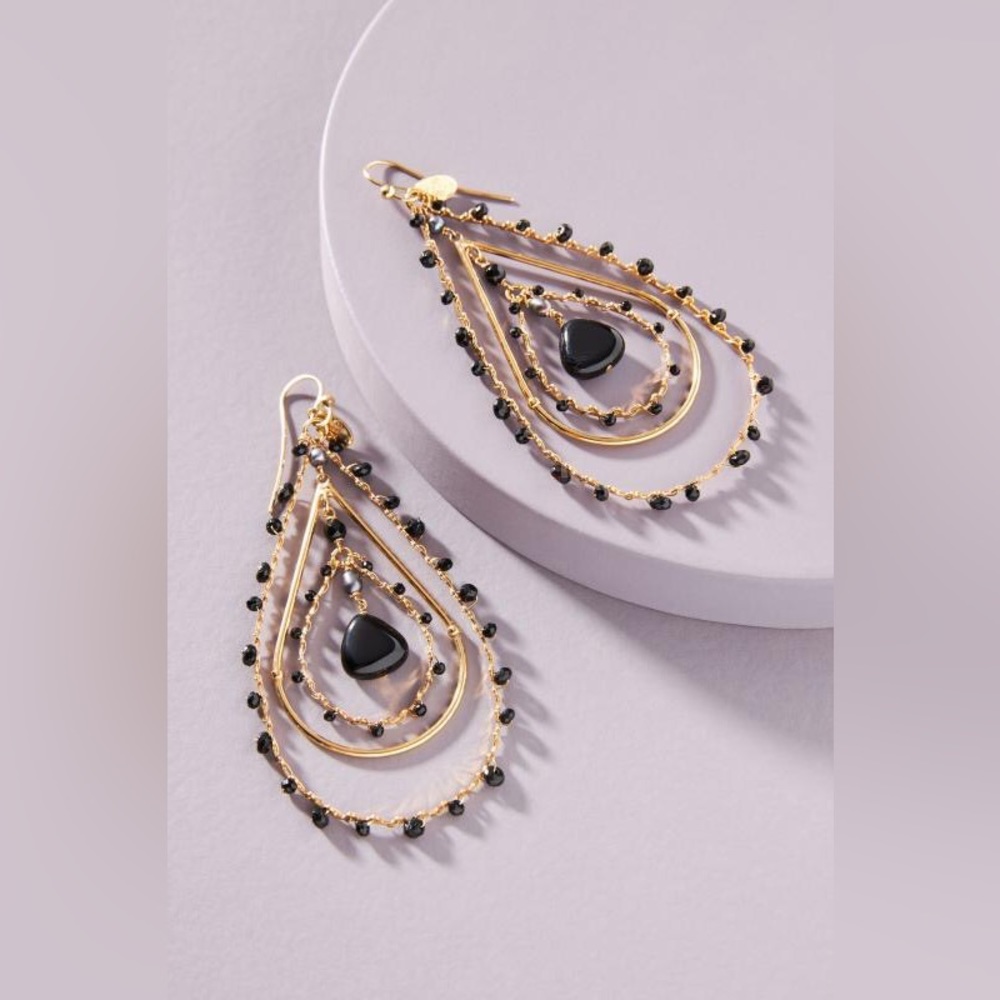 Gas Bijoux Black and Gold Beaded Large Earrings